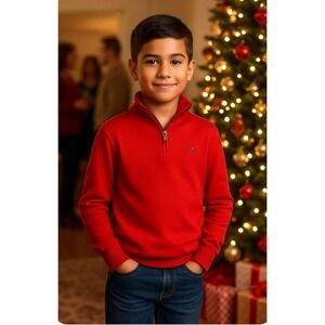 Vineyard Vines Kids Red Quarter Zip Pullover Sweater Whale no Tag/ boys 10-12?